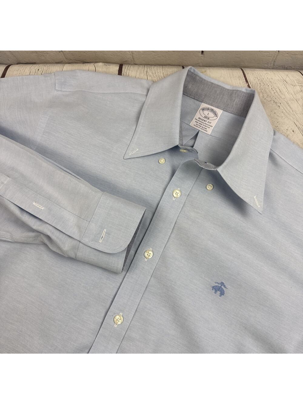 Brooks Brothers Shirt Mens 1818 Blue Regent Fit Performance Non Iron Stretch Lg